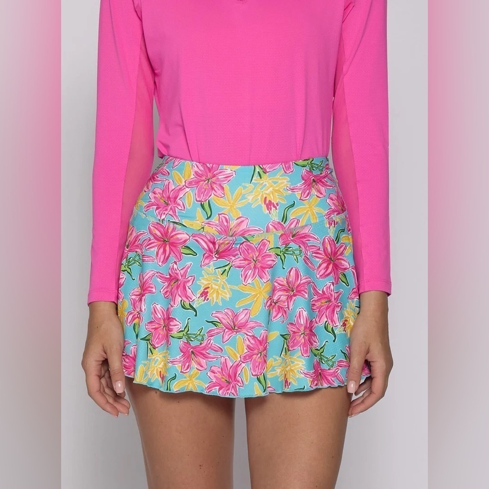 Gottex Pink Floral Ruffle Golf and Tennis Skort Size XL